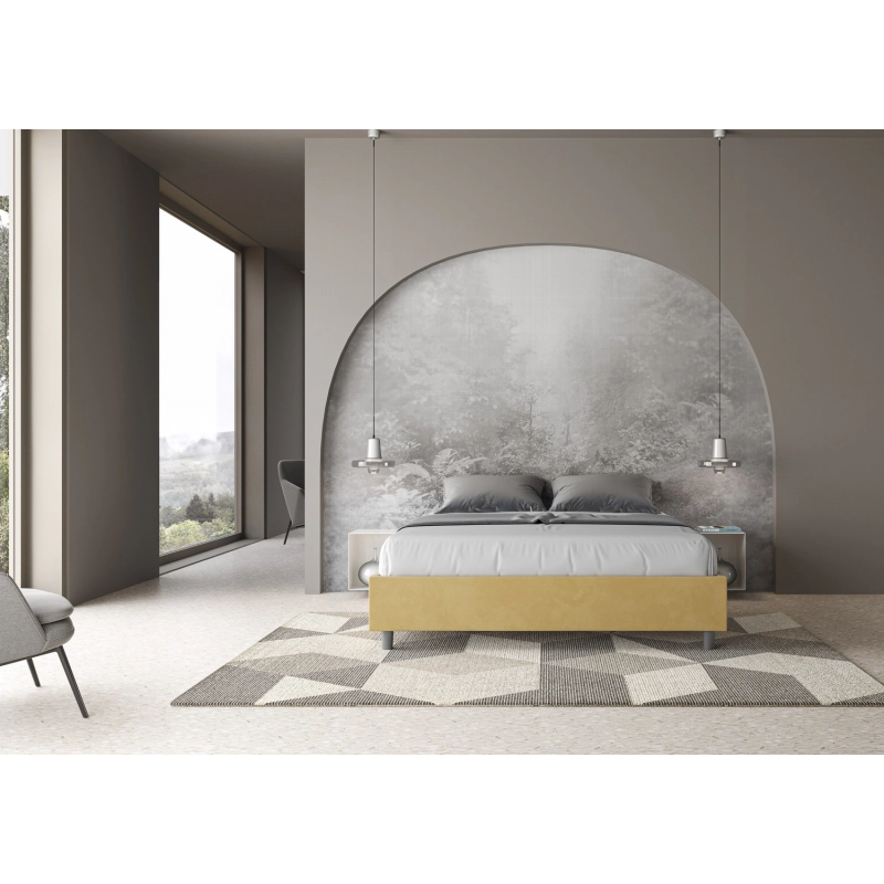 Letto Sommier imbottito Matrimoniale 160x210 cm Azelia - Contenitore,Microfibra,Ocra
