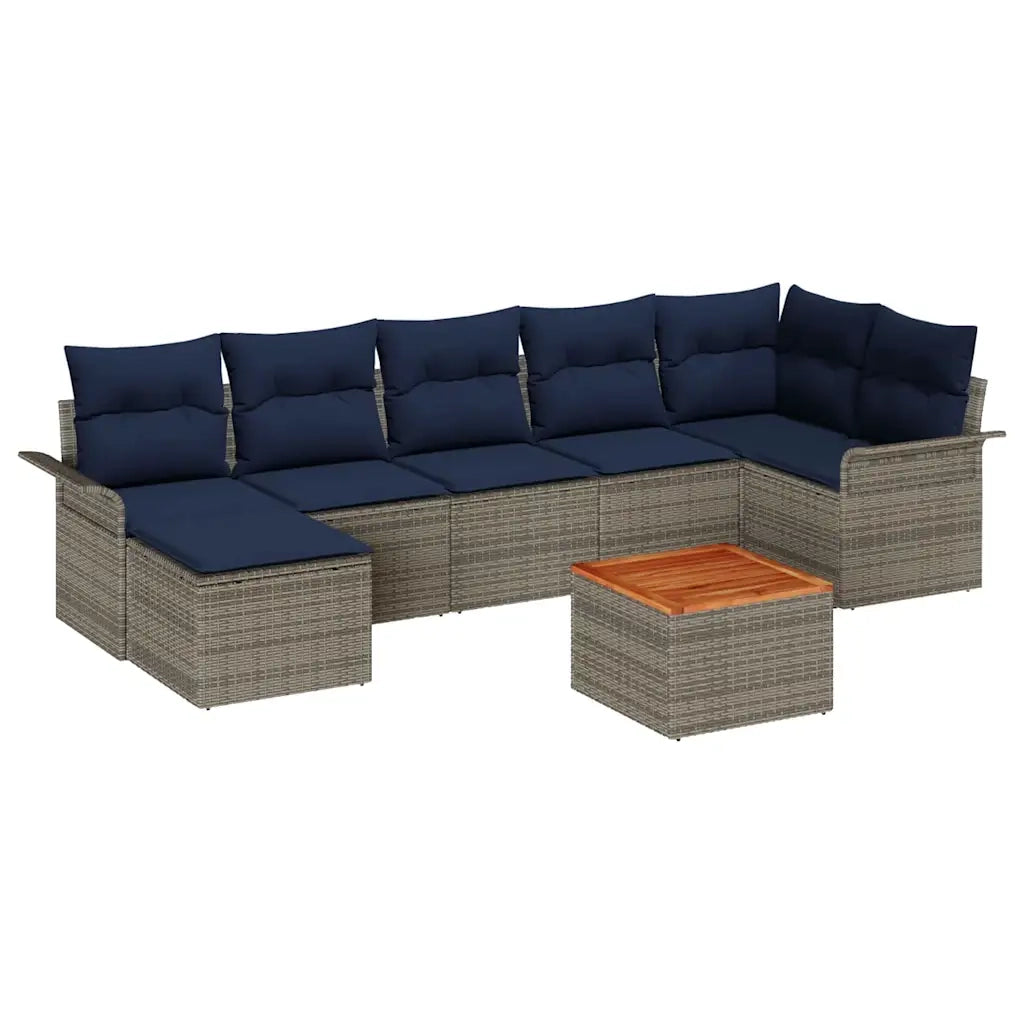 Set Divano da Giardino 8 pcs Grigio e Blu Navy polyrattan