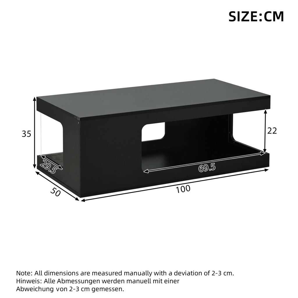 Tavolino da Caff¨¨ con LED e Vetro Temperato ¨C MINIMAL ¨C Nero, 100x50x35