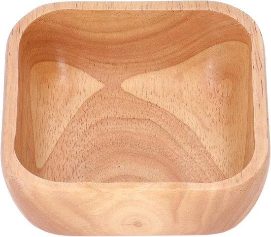 Piatti di servizio in legno e gomma naturale quadrati artigianali per insalata, frutta e verdura - 15cm