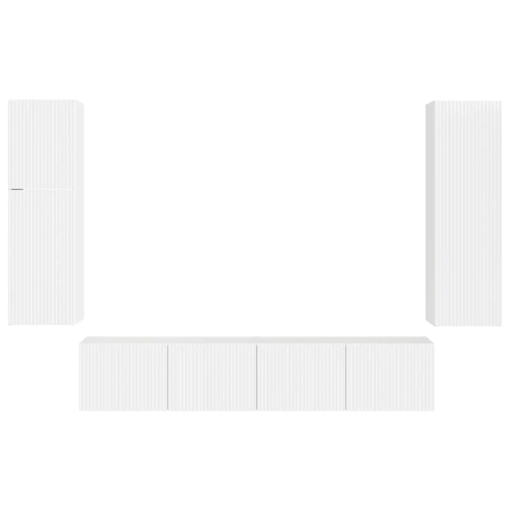 Set mobile TV 4 pcs Bianco Lucido Legno multistrato 3409037