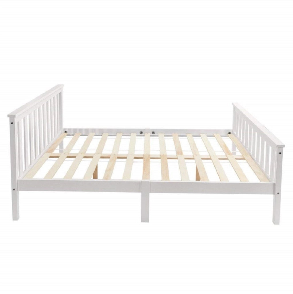 LETTO in legno massello 140 x 200 cm bianco con rete a doghe