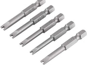 Set di 5 bit magnetici a forma U per 1/4" con lunghezza 50 mm per uso con trapani elettrici e a mano.