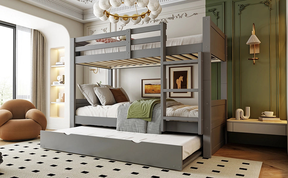 DESMIU Lit a castello 90 × 200 cm 2 posti con letto estraibile, sponda di sicurezza e senza materasso, grigio