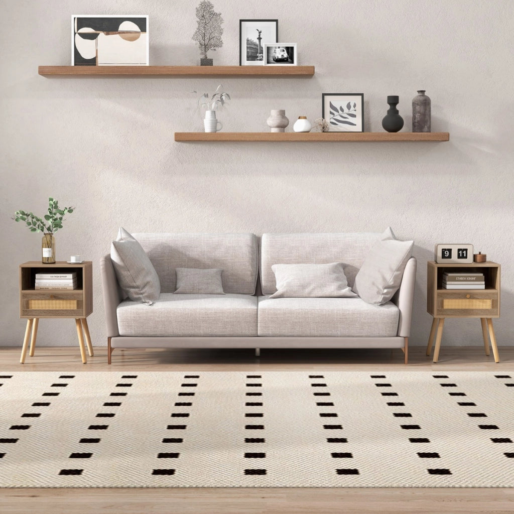 Set di 2 comodini in rattan con cassetto-Tavolini laterali stile boho da letto in legno per soggiorno Naturale