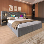 Letto matrimoniale 180x200 cm con 2 comodini; 4 cassetti; USB C e USB; velluto grigio