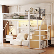 Letto a Soppalco con LED e Scala Contenitore ¨C MINIMAL ¨C Metallo Bianco 140x200
