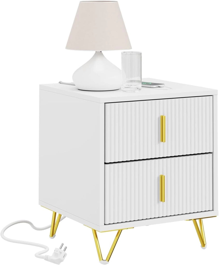Set di 2 Comodino Camera da Letto - Comodino con 2 Cassetti, Tavolino Salotto - Moderna Cassettiera L40 x P40 x A47 cm Bianco FBT115-Wx2