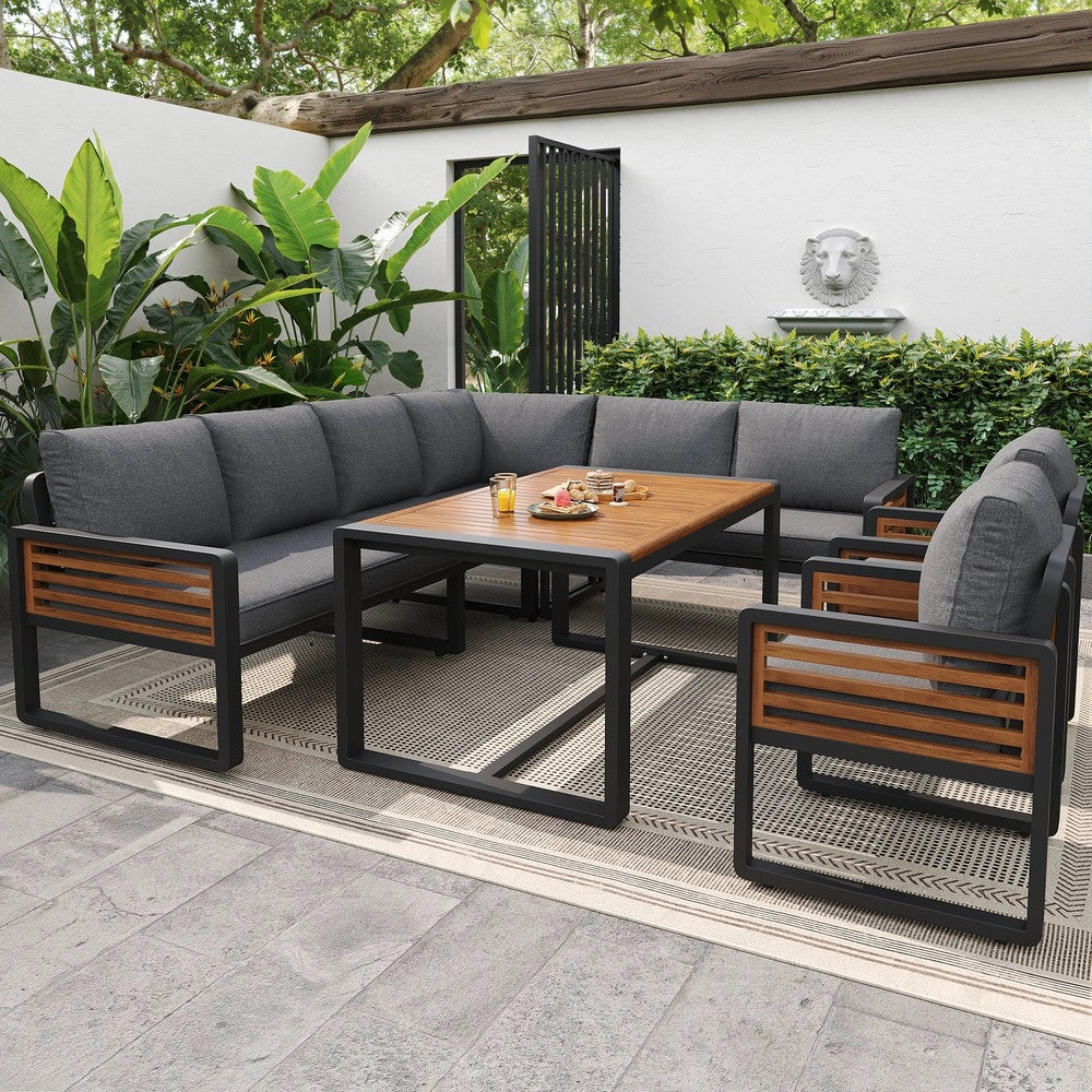Set Lounge da Giardino 8 Posti con Tavolo in Legno Massello ¨C Xylo ¨C Grigio, Cuscini Inclusi