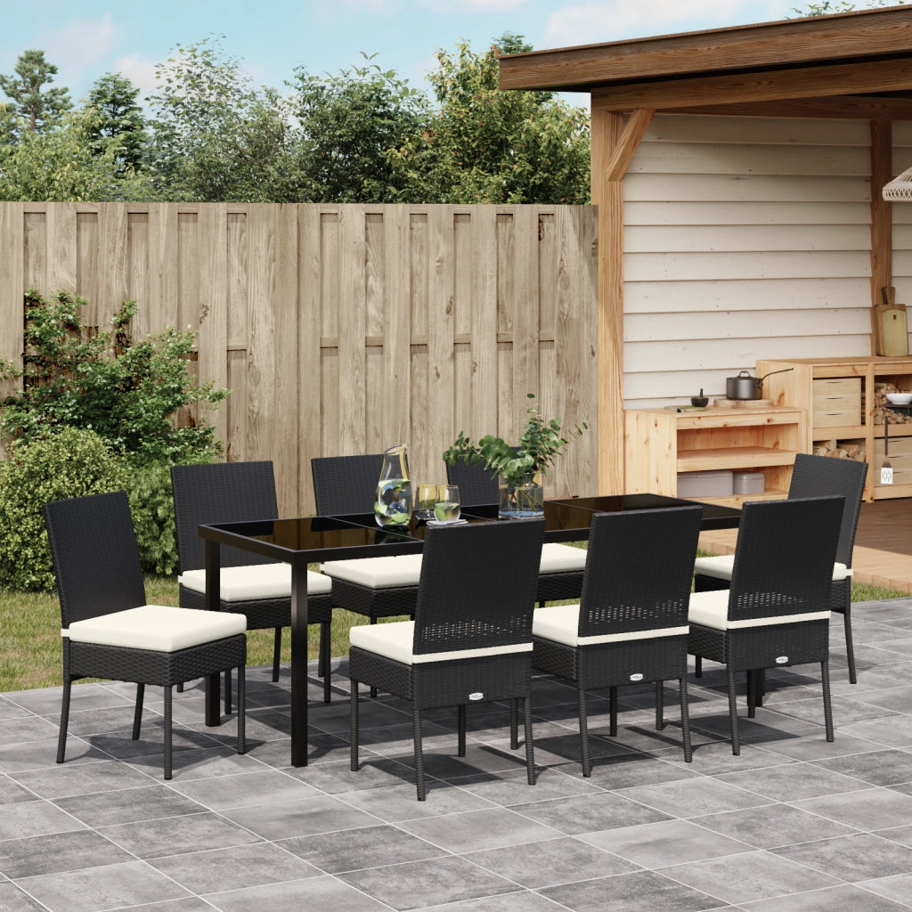 Set di 9 Pezzi da Pranzo da Giardino Nero Polyrattan