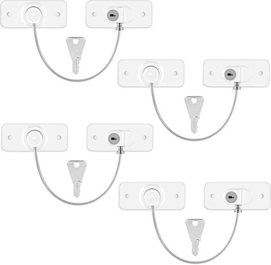 Sistema di Sicurezza per Finestre 4 pezzi - Chiusura con Chiavi - Regolatore di Apertura - Protezione per Bambini - Adesivo Auto-Attivo - ABS/Roia di Acciaio Inossidabile - Sicurezza per Finestre