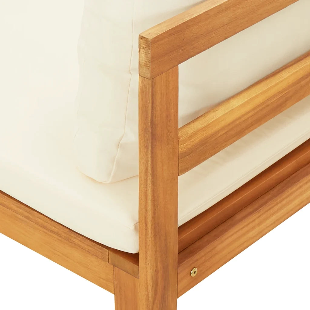 Panca Giardino e Tavolino Cuscini Bianco Crema Acacia Massello cod mxl 70754