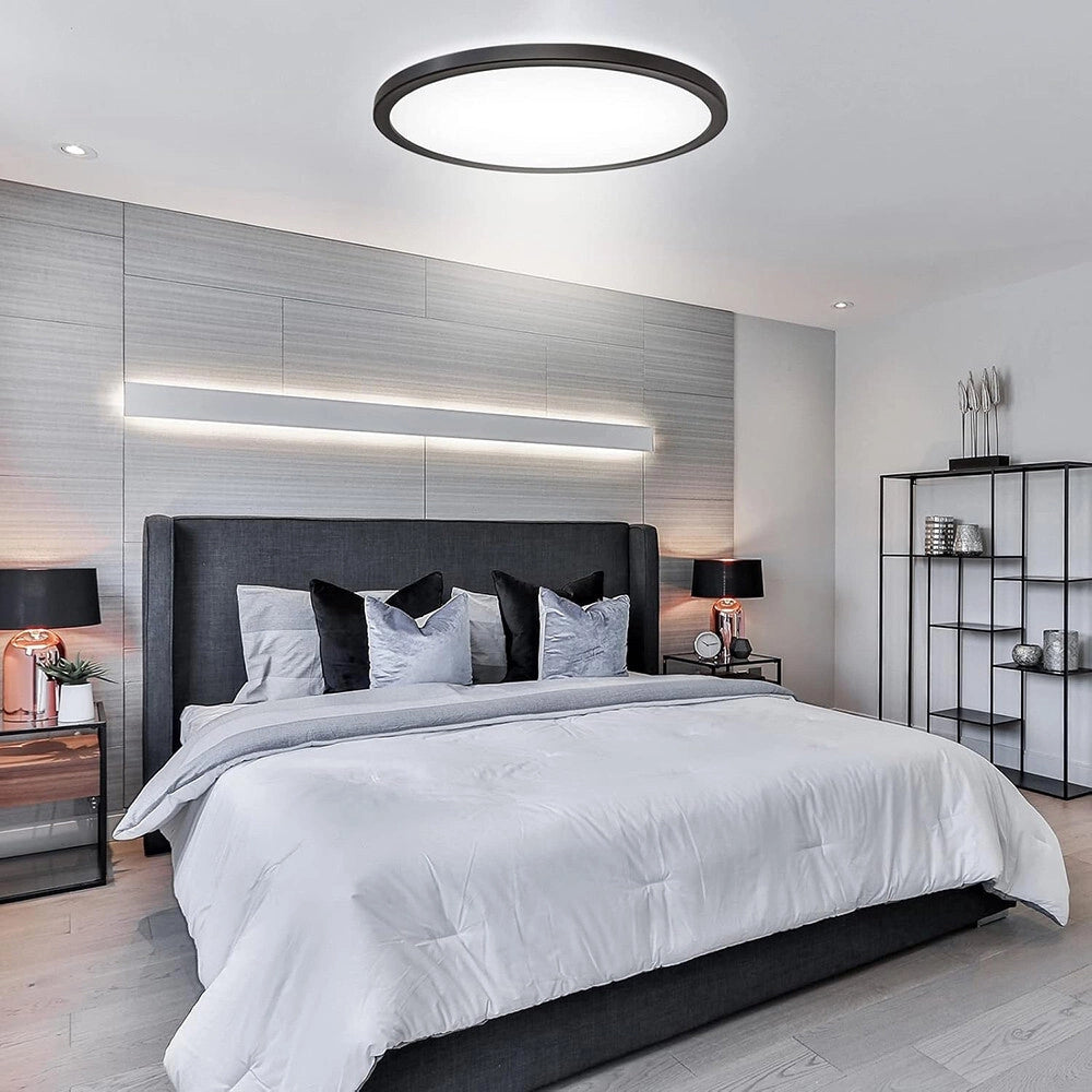 Trade Shop - Plafoniera A Led Slim 18w Ip40 Con Tecnologia Cct Da 6500k A 2700k Con Switch Lv230-3c - Nero