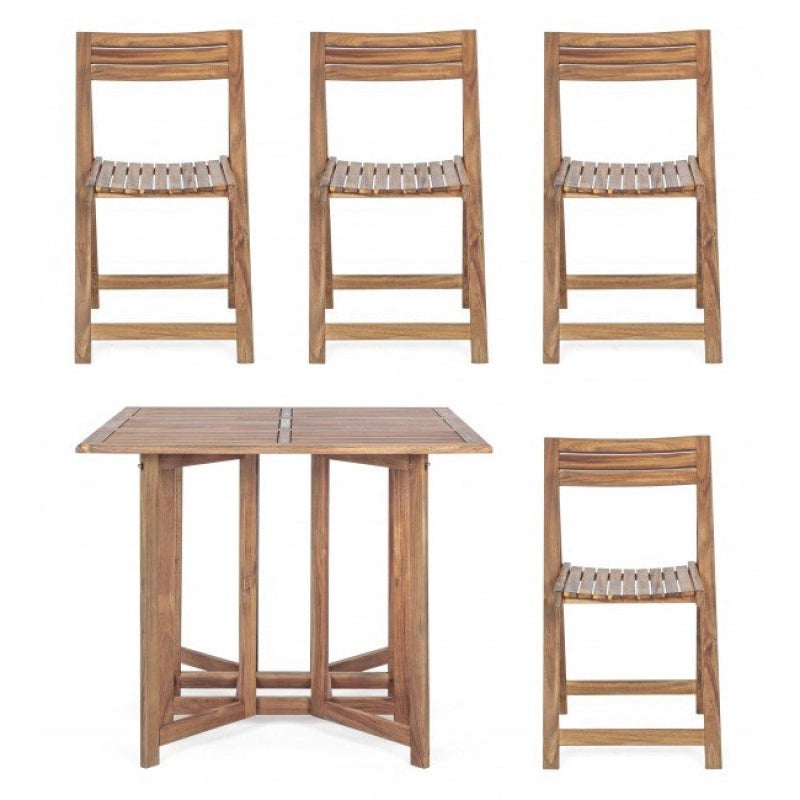 Tavolo da Giardino e 4 Sedie in Legno Pieghevoli Set da Esterno Noemi Bizzotto