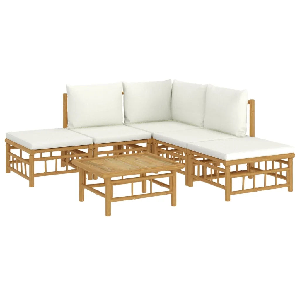 Set Salotto da Giardino 6pz con Cuscini Bianco Crema in Bambù 3155175