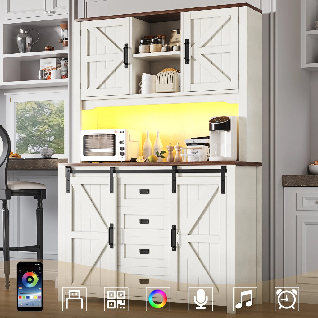 SCAFFALE CUCINA 115x40x174,7 cm Bianco con LED e ante scorrevoli