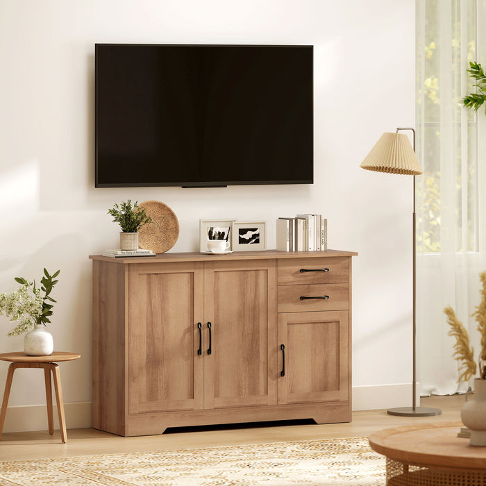 Mobile Cucina Buffet 120x38x79 cm con 2 Cassetti e 3 Armadietti in MDF Rovere