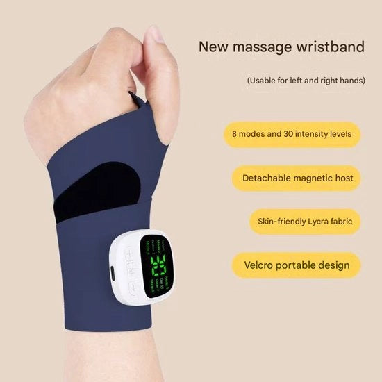 Bracciale massaggiatore blu, dispositivo per massaggi al polso e mano con movimento regolabile.
