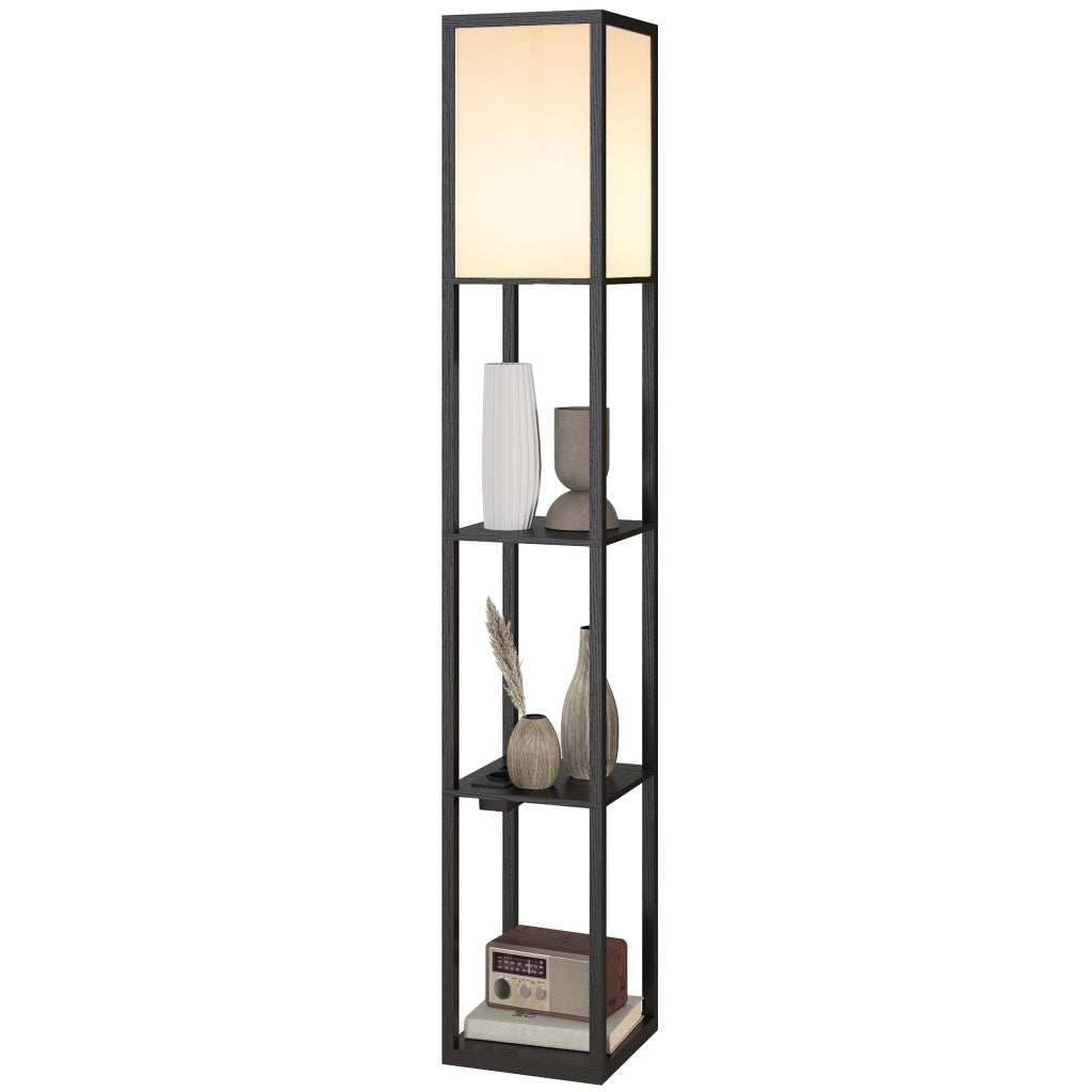 Lampada da Terra con Ripiani ¨C Xylo ¨C Luce Regolabile, USB, Interruttore a Pedale, Nero