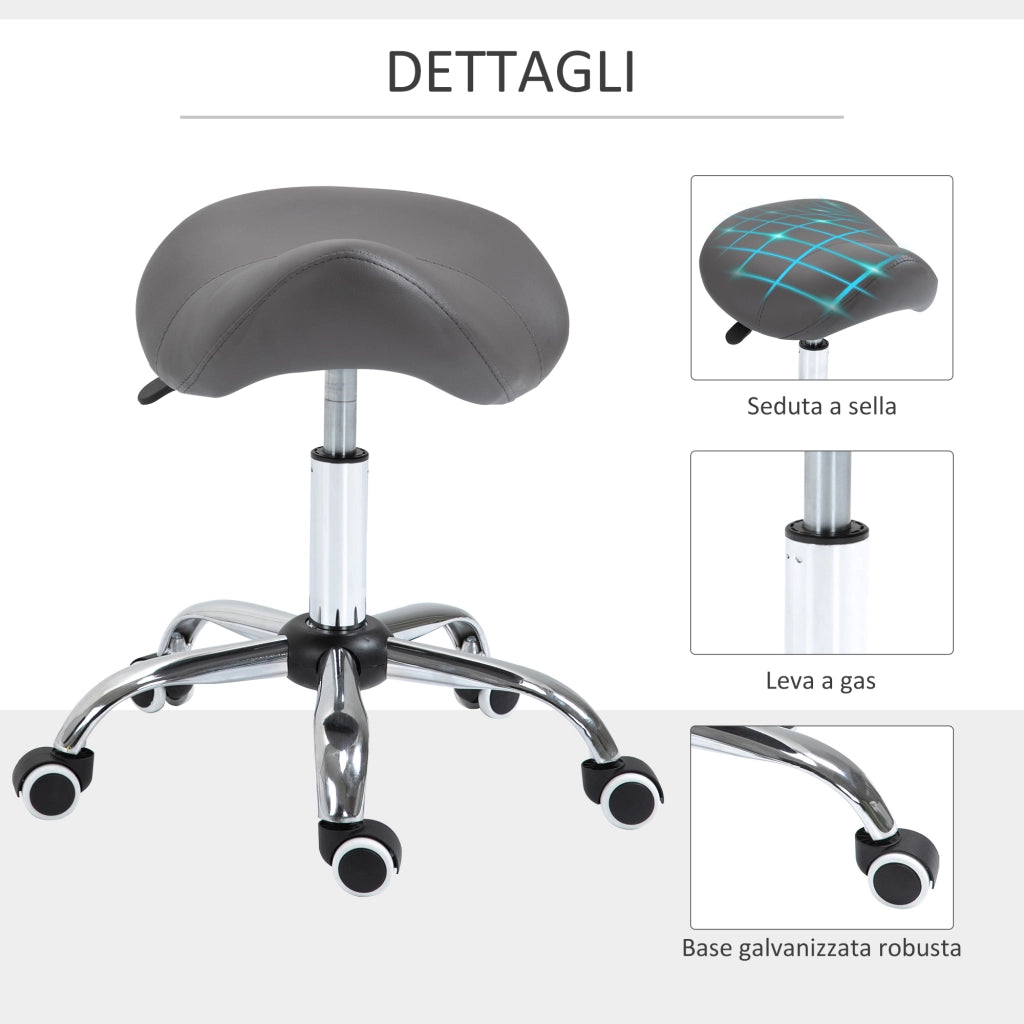 EasyComfort Sgabello da Lavoro a Sella con Ruote e Altezza Regolabile per Negozi Parrucchiere e Tattoo, 52x53x49-61cm Grigio