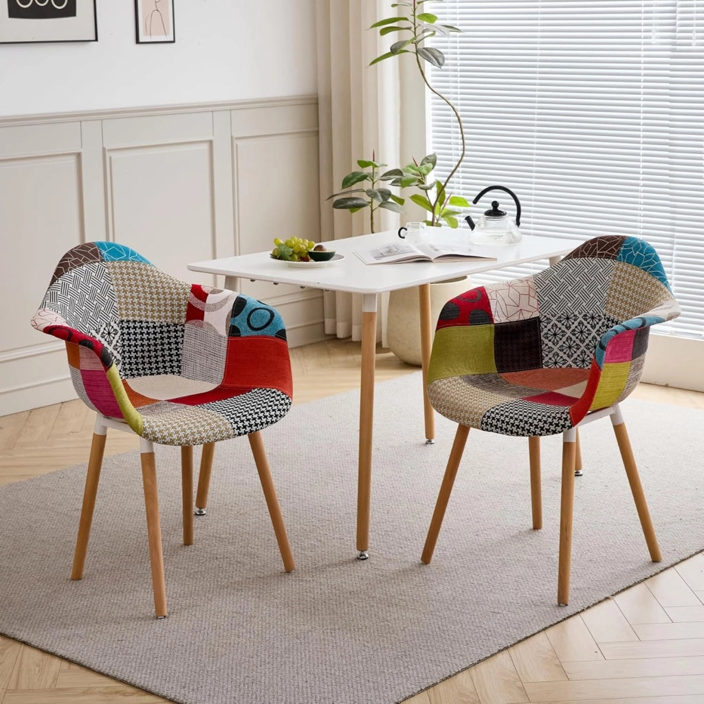 GrandCA HOME Set di 2 Poltrone Patchwork, Sedia da Pranzo in Stile Nordico Sedia Da Cucina Per Sala da Pranzo, Soggiorno, Camera da Letto (Rosso A5-2)