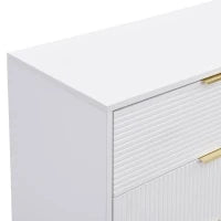 Credenza con ante e ripiani interni, cassetti, maniglie e gambe dorate, 120x38x80,5 cm, Bianco
