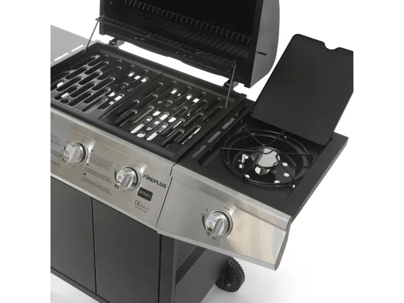 Barbecue a gas Fireplus Style 3 con 3 bruciatori e 1 fornello laterale