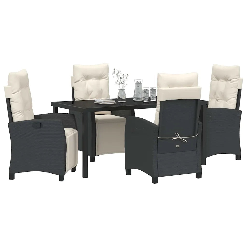 Set da Pranzo per Giardino con cuscino 5 pcs Nero polyrattan