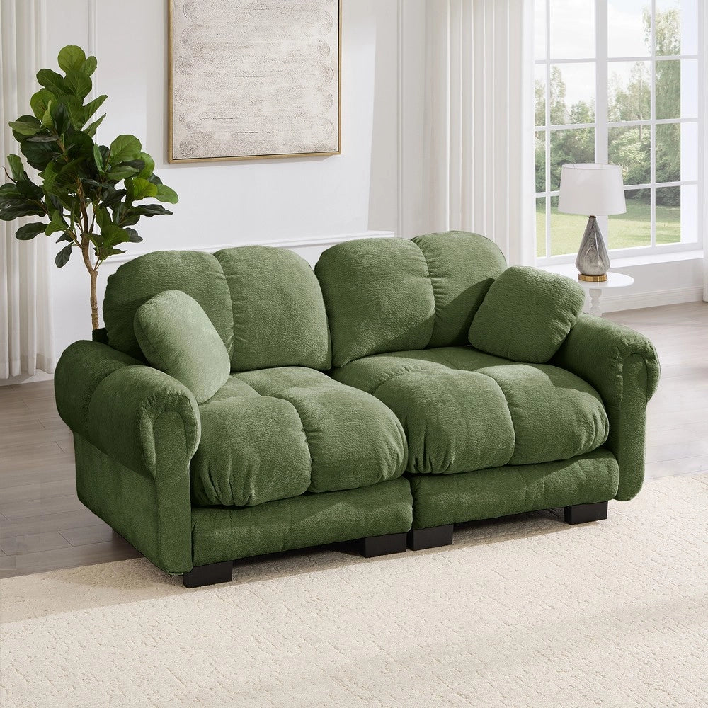 Divano 2 posti in tessuto trapuntato ¨C Minimal ¨C verde, con cuscini imbottiti