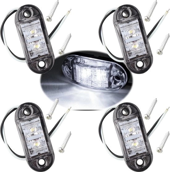 Lampi di segnalazione LED ovoidali IP65 12 V/24 V per rimorchio camion, furgone, caravan, auto, autobus, barche bianchi - 4 pezzi