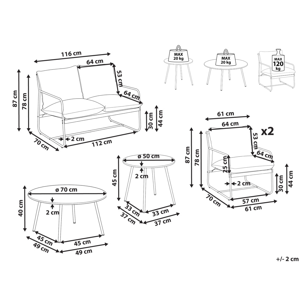 Set da Giardino Corallo in Metallo 4 Posti Cuscini in Tessuto con Rivestimenti Sfoderabili Poltrone Divano Tavolino da Caffè