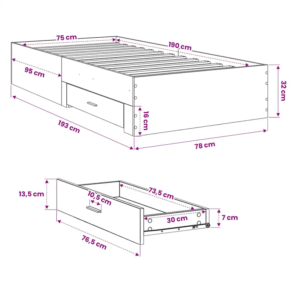 Giroletto Cassetti Rovere Marrone 75x190 cm Legno Multistrato
