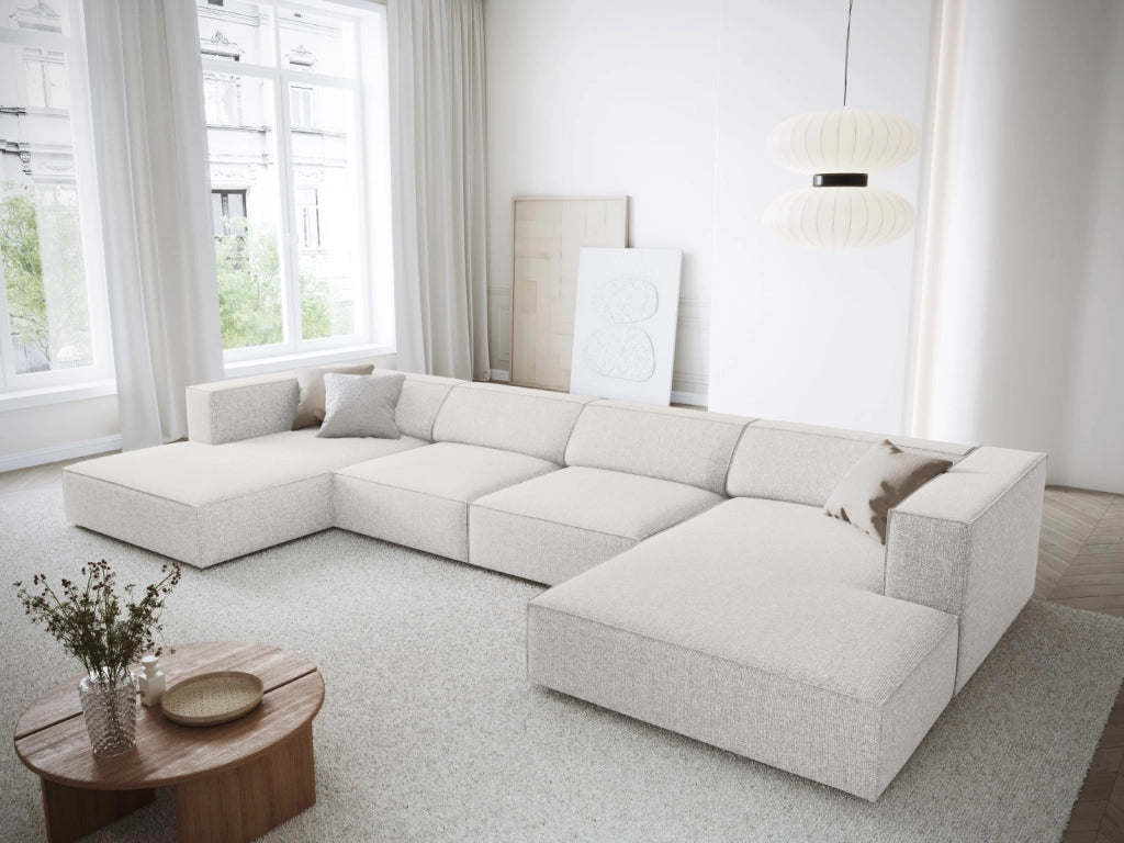 Cosmopolitan Design - Divano panoramico "Arendal" 6 posti in ciniglia grigio chiaro 
