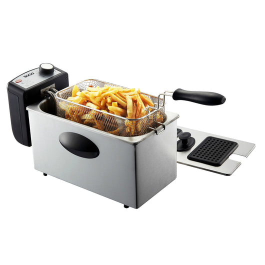 SOGO - Friggitrice Semi-Professionale 3L - 2000W - Acciaio Inox con Termostato e Coperchio con Finestra