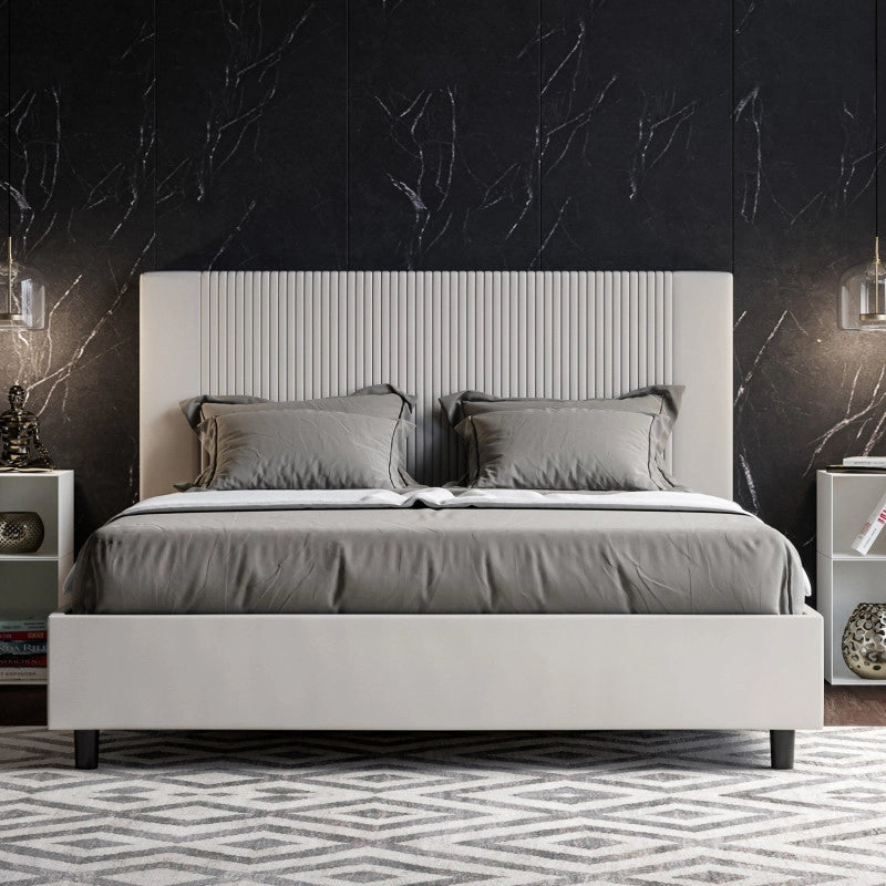 Letto imbottito Matrimoniale 170x200 cm Goya - Bianco,Similpelle,Contenitore