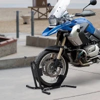 Blocca Ruota Moto Regolabile su 3 Livelli da 250 kg max in Metallo, 60x55x43 cm, Nero