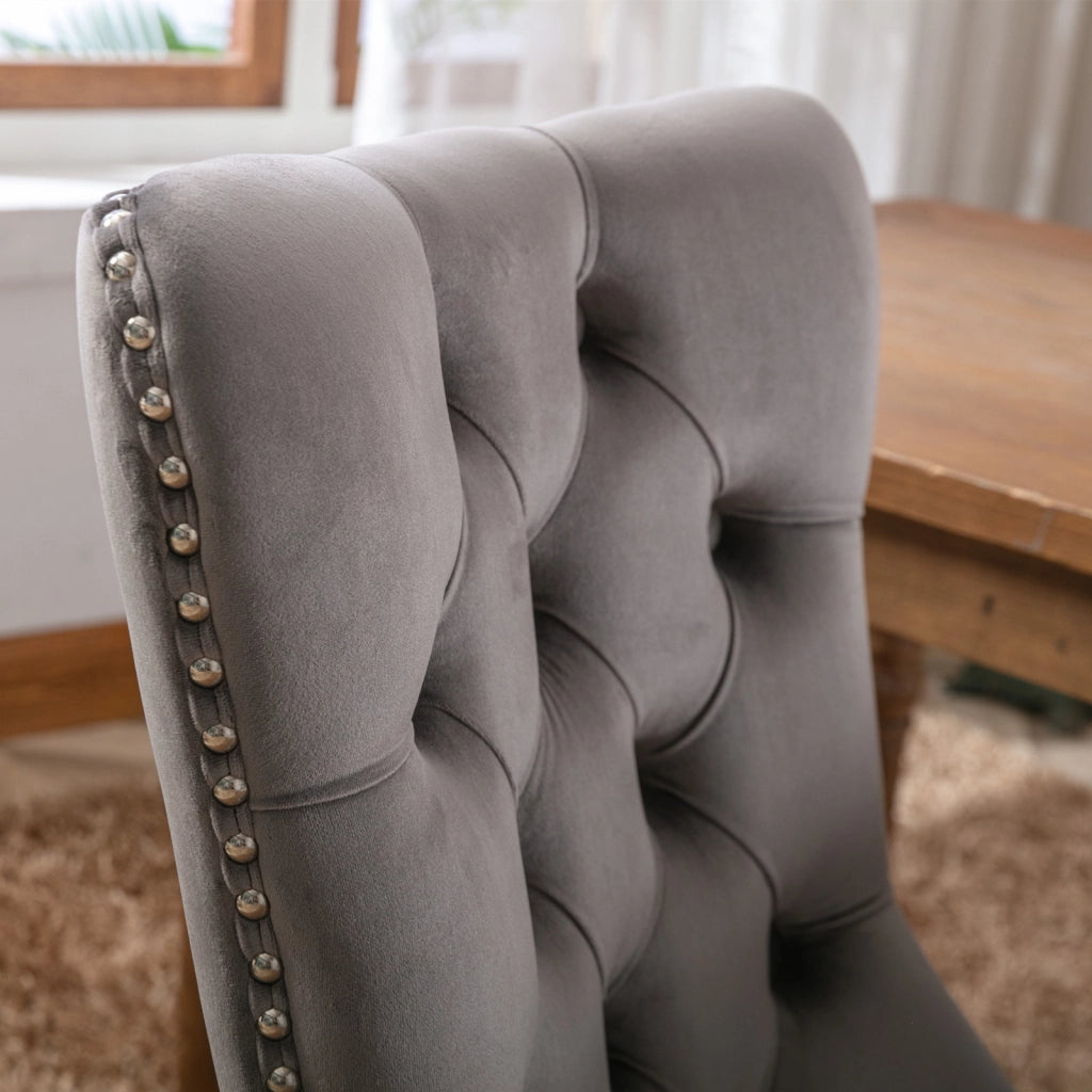 Sedie da Pranzo Imbottite in Velluto con Gambe in Legno Massello ¨C MINIMAL ¨C Set 2 Pezzi, Grigio