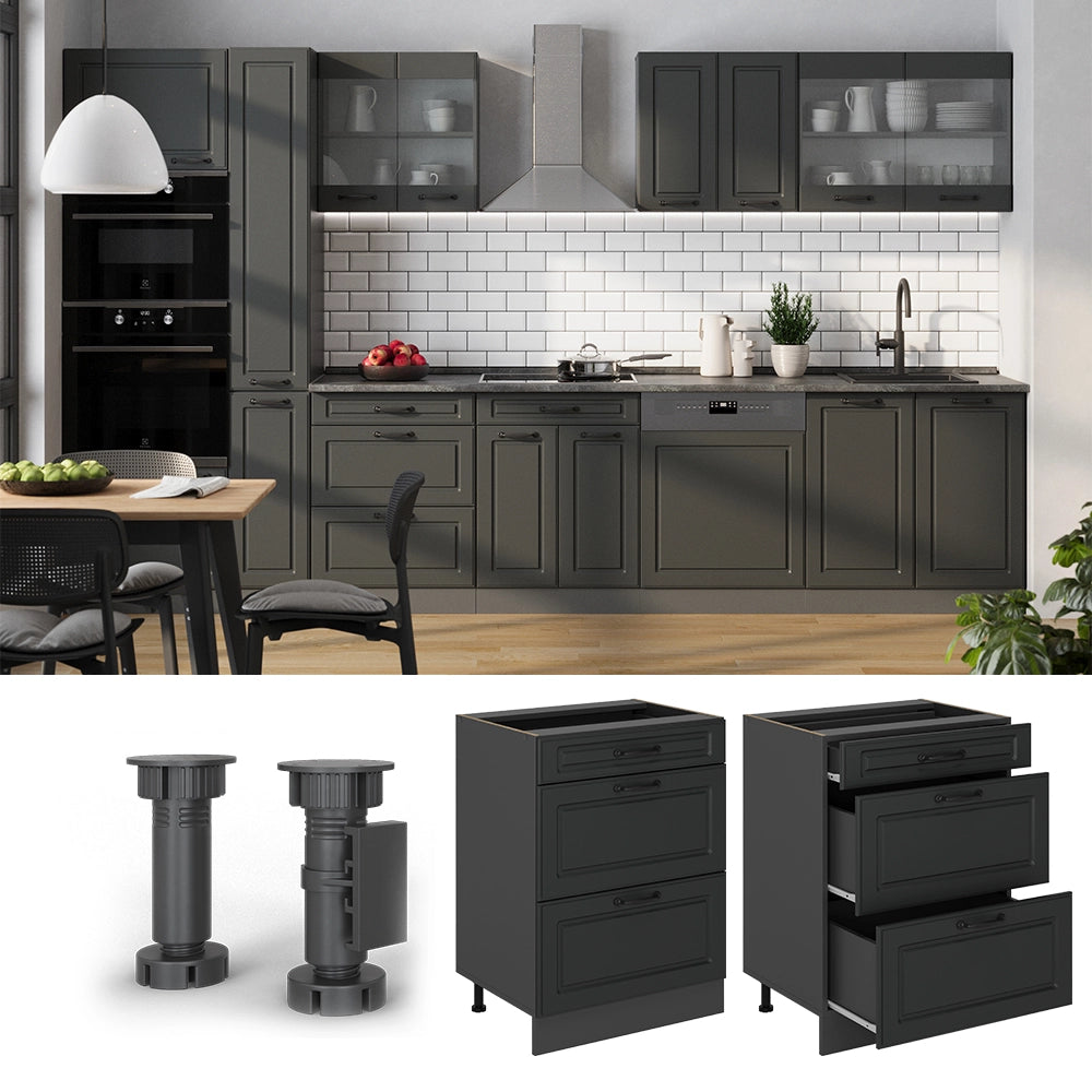 Vicco Mobiletto base per cucina Antracite casa di campagna 60 cm con cassetti, PL Rovere