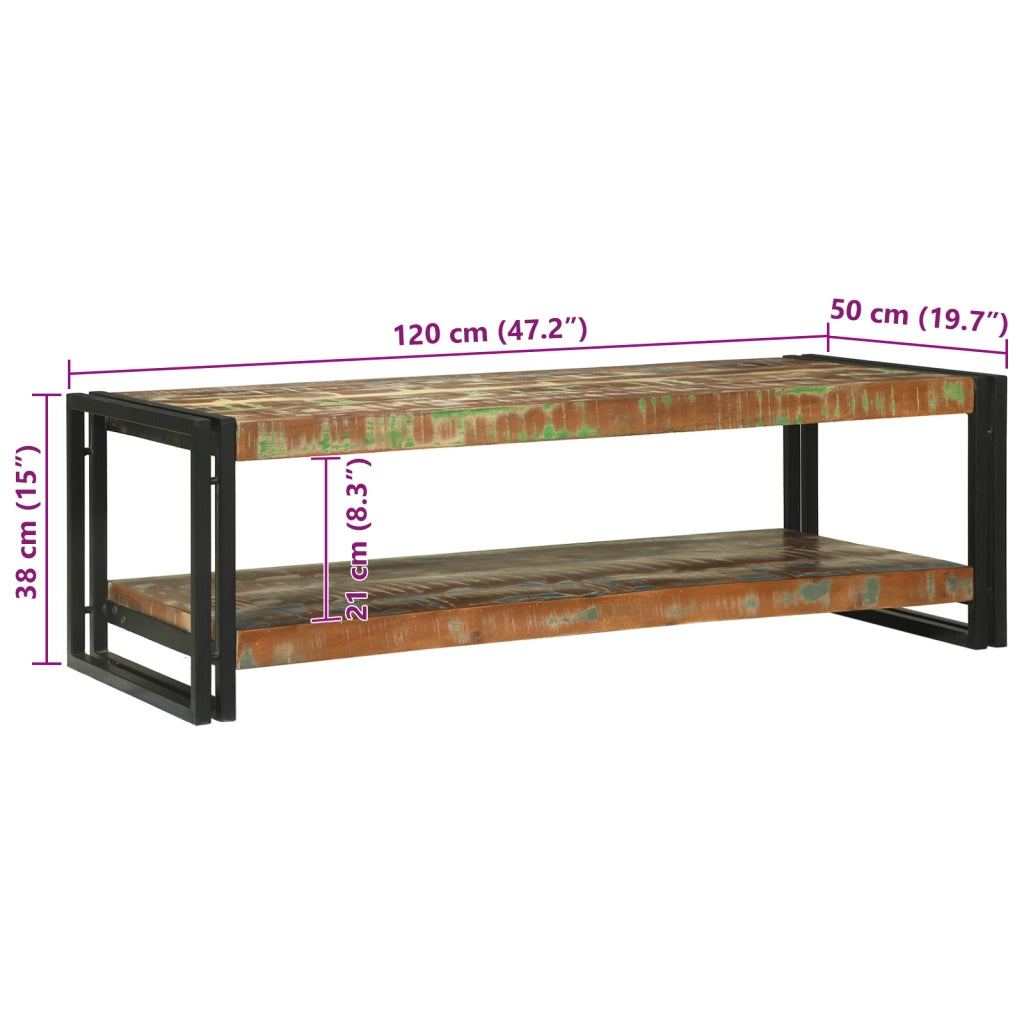 Tavolino da caffÃ¨ Multicolore 120x50x38 cm in Legno Massello di Recupero
