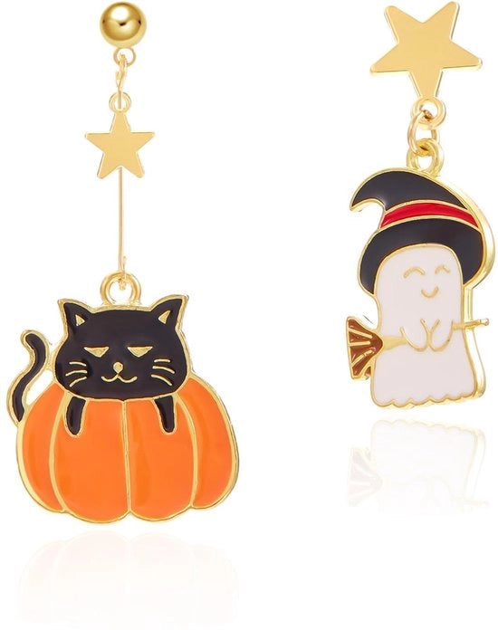 Orecchini Asimmetrici Nero Gatto - Gioielli Ipoadatti - Halloween - Orecchini Dangle Caduta - Regali per Donne e Ragazze