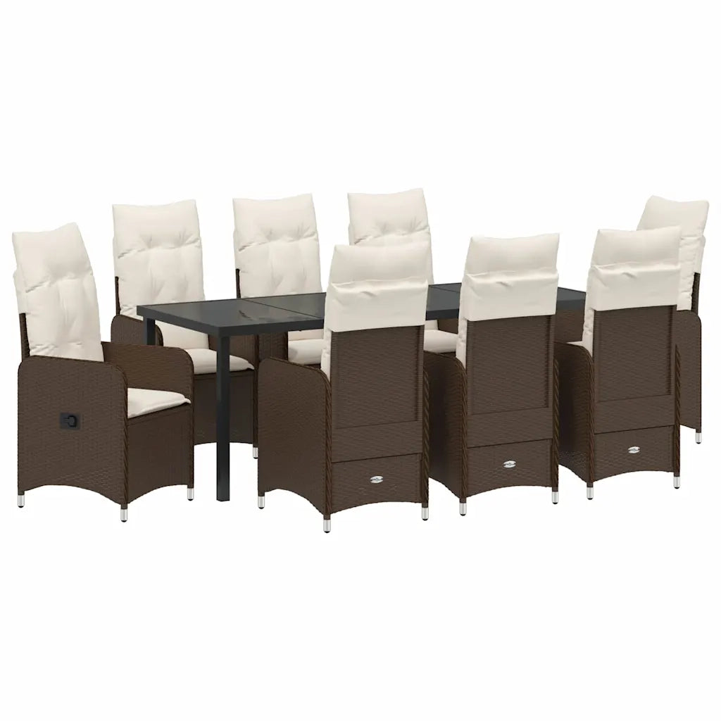 Set da Pranzo per Giardino con cuscino 9 pcs Marrone polyrattan 3379645