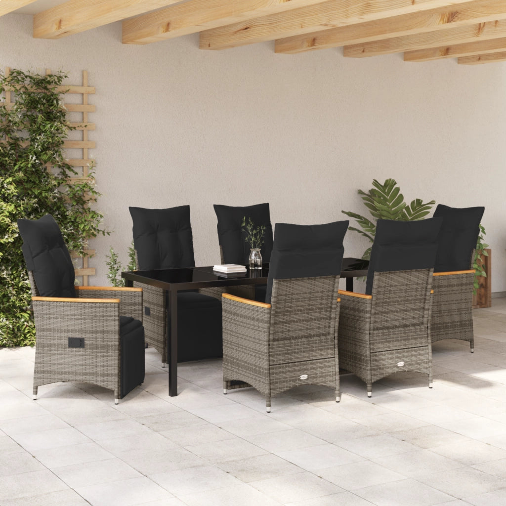 Set da Pranzo da Giardino con Cuscini da 7 Pezzi Grigio Polyrattan