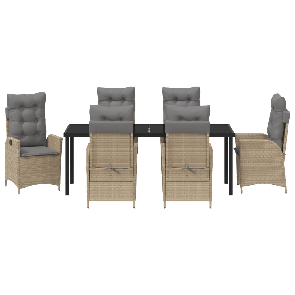 Set da Pranzo da Giardino 7 Pezzi con Cuscini - Beige - Rattan Polipropilene
