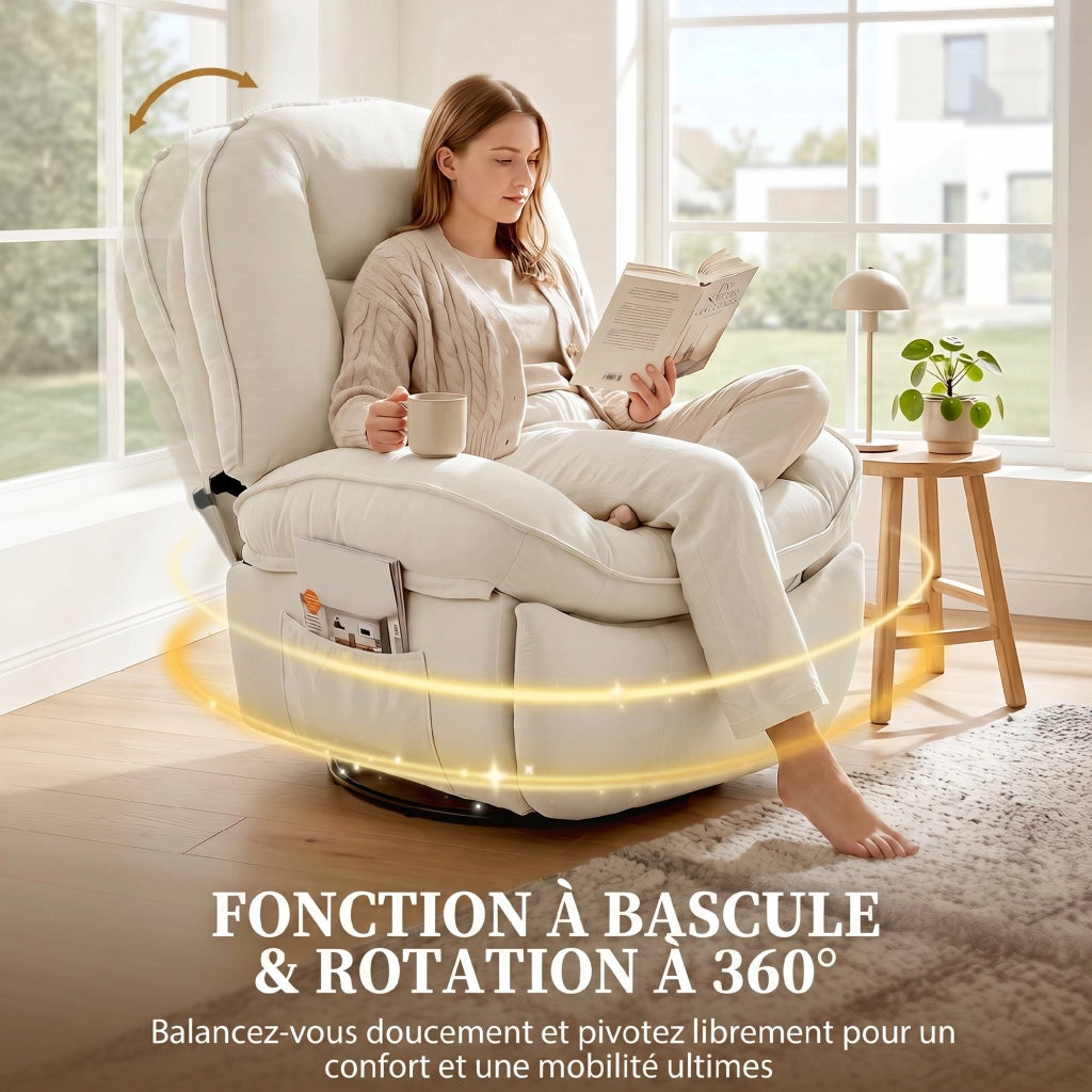 Poltrona reclinabile girevole a 360¡ã in velluto ¨C zephmum ¨C crema