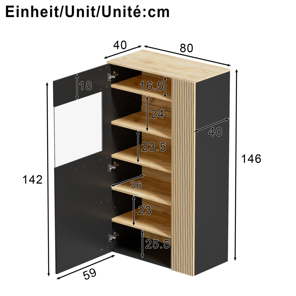 Mobile contenitore moderno 80x40x146 cm in truciolare con LED 16 colori; nero e naturale