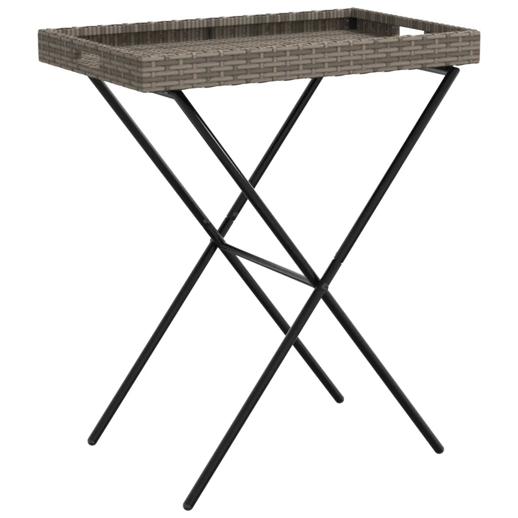 Tavolino Vassoio Pieghevole-Tavolino da soggiorno-Tavolo Grigio 65x40x75 cm in Polyrattan