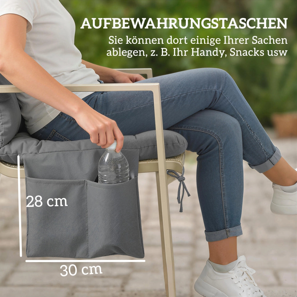 Cuscino panca 150x100x10 cm; cuscino panca 3 posti con cinghie; schienale UPF30+ con tasca laterale; grigio scuro