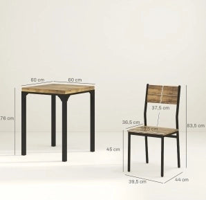 Set da pranzo 3 pezzi con tavolo e 2 sedie in MDF e metallo marrone