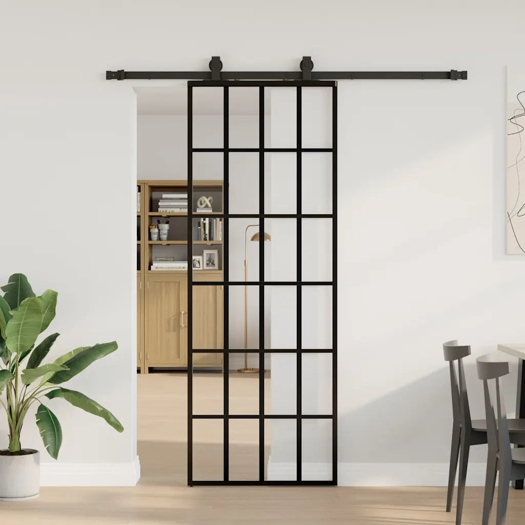 Porta Scorrevole con Ferramenta Nera 76x205 cm in Vetro ESG