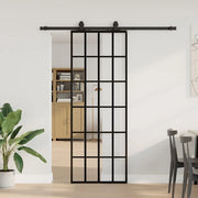 Porta Scorrevole con Ferramenta Nera 76x205 cm in Vetro ESG